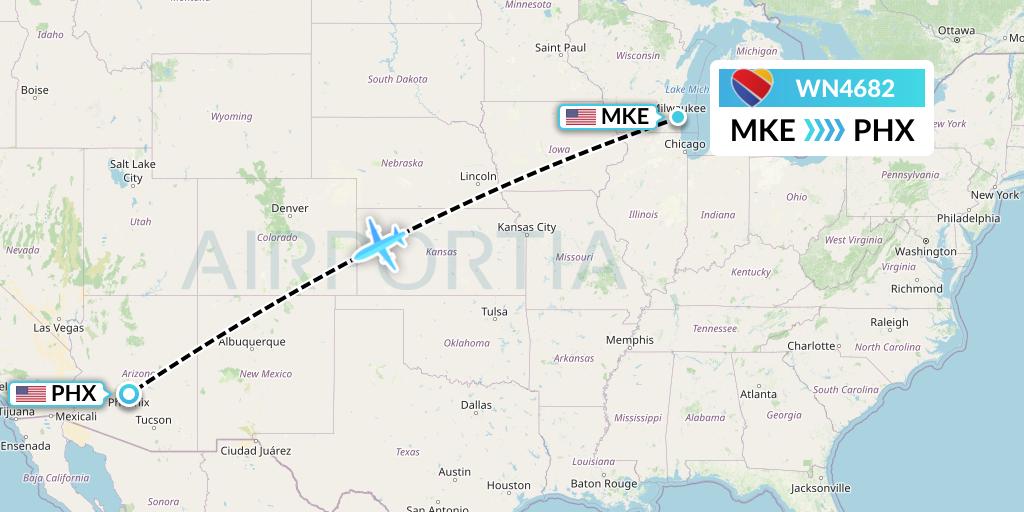 WN4682 Southwest Airlines Flight Map: Milwaukee to Phoenix