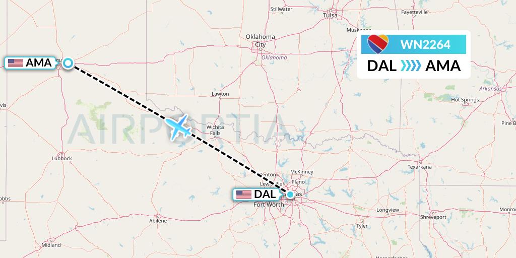 WN2264 Southwest Airlines Flight Map: Dallas to Amarillo