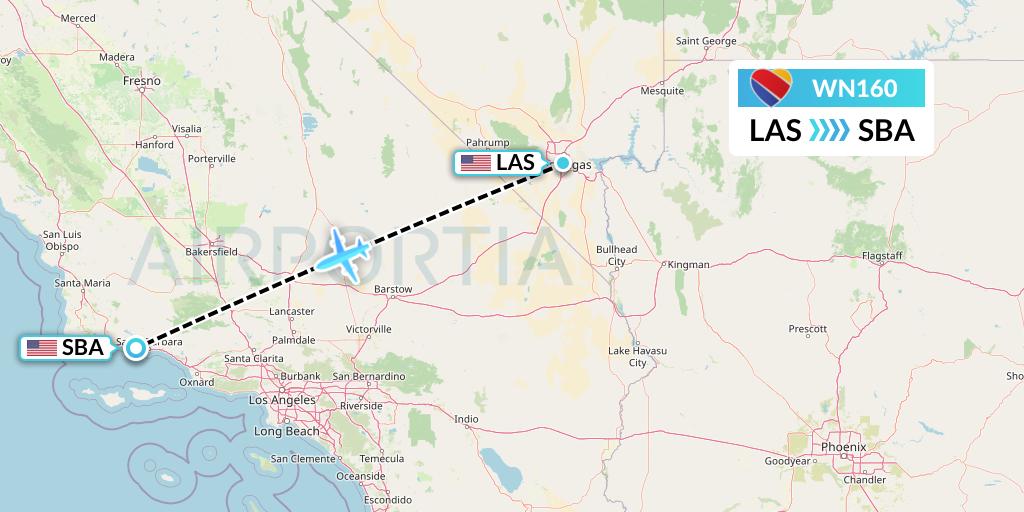 WN160 Southwest Airlines Flight Map: Las Vegas to Santa Barbara