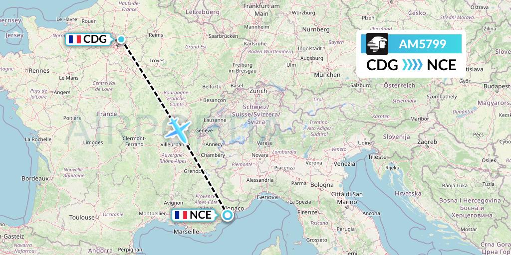 AM5799 Aeromexico Flight Map: Paris to Nice
