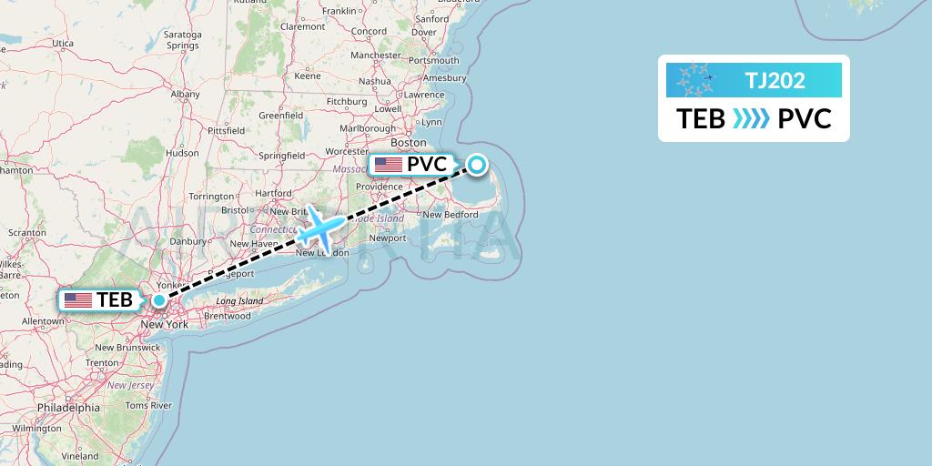 TJ202 Tradewind Aviation Flight Map: Teterboro to Provincetown