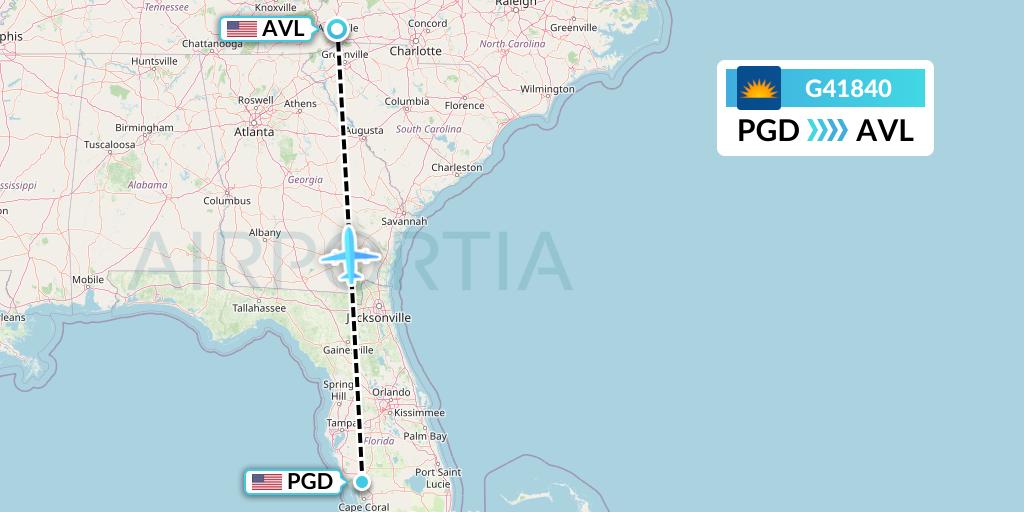 G41840 Allegiant Air Flight Map: Punta Gorda to Asheville