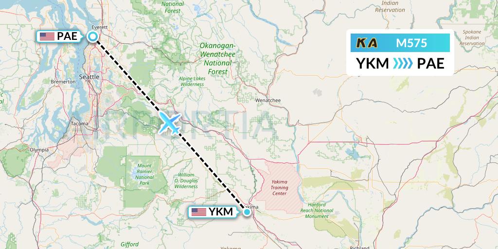 M575 Kenmore Air Flight Map: Yakima to Everett