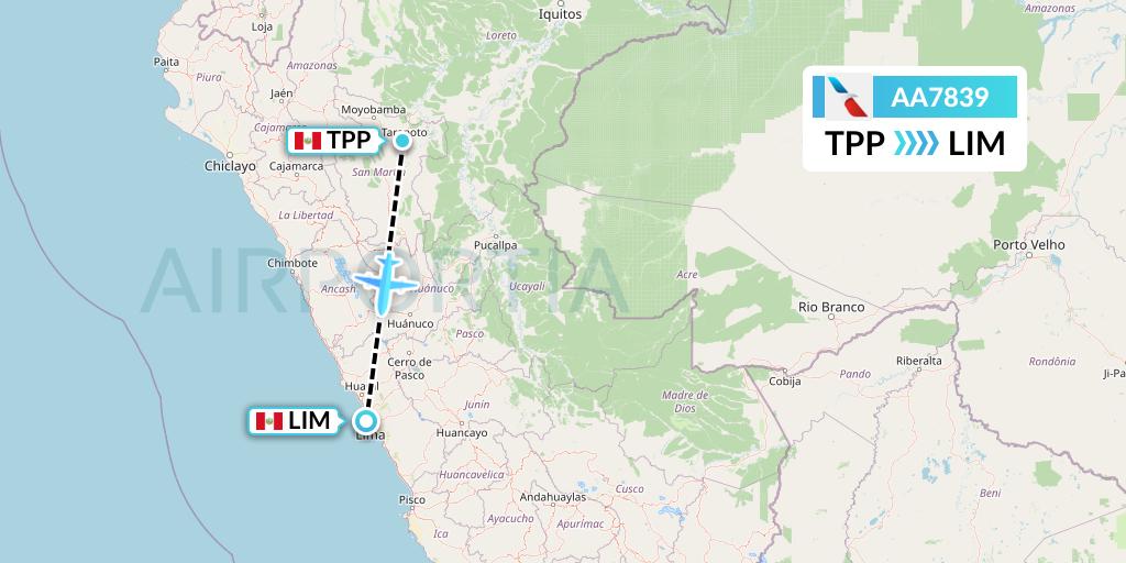 AA7839 American Airlines Flight Map: Tarapoto to Lima