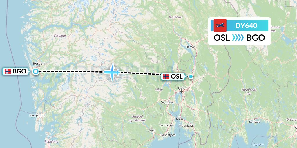 DY640 Norwegian Flight Map: Oslo to Bergen