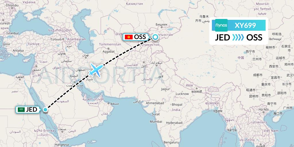 XY699 Flynas Flight Map: Jeddah to Osh