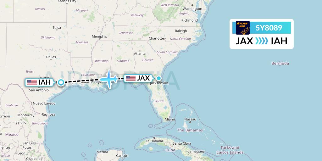5Y8089 Atlas Air Flight Map: Jacksonville to Houston