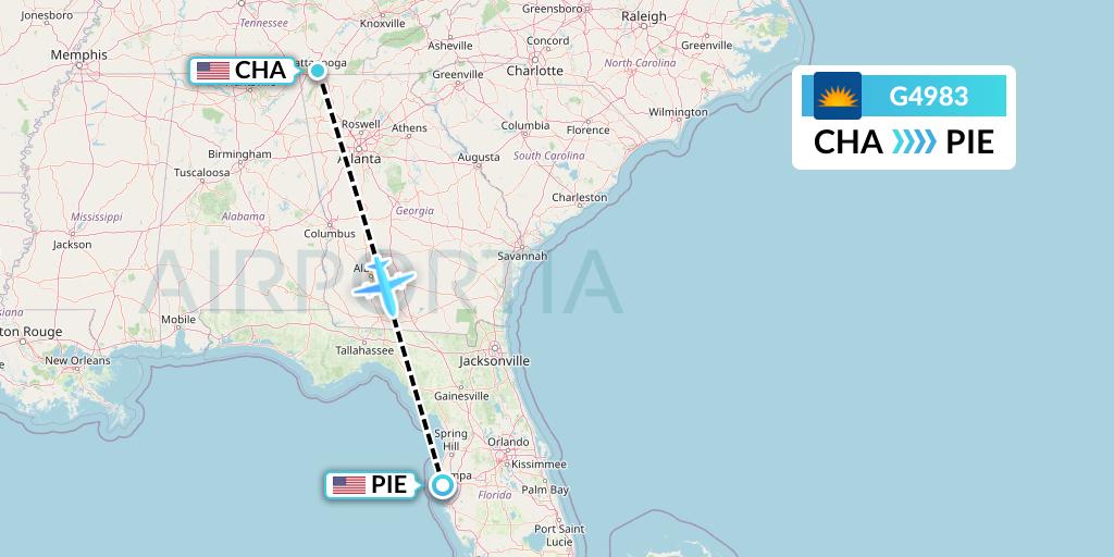 G4983 Allegiant Air Flight Map: Chattanooga to St. Petersburg