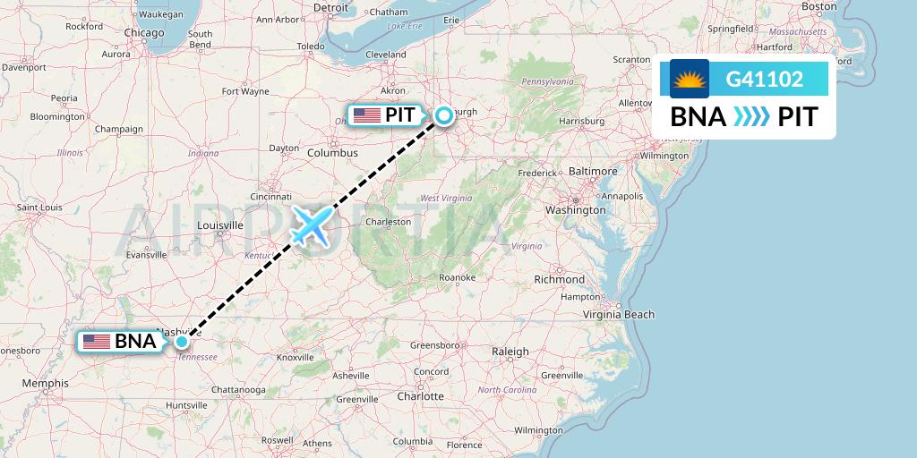 G41102 Allegiant Air Flight Map: Nashville to Pittsburgh