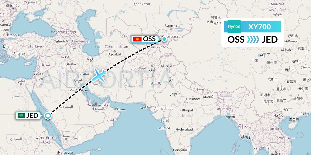 XY700 Flynas Flight Map: Osh to Jeddah