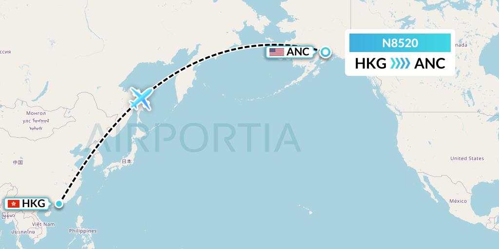 N8520 National Airlines Flight Map: Hong Kong to Anchorage