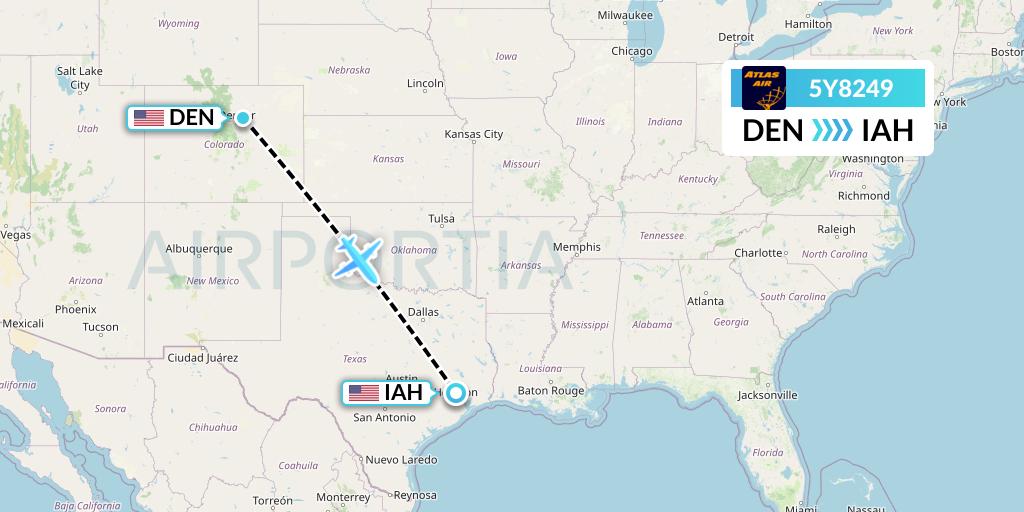5Y8249 Atlas Air Flight Map: Denver to Houston