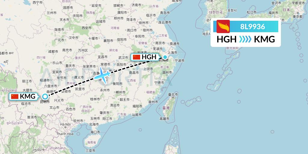 8L9936 Lucky Air Flight Map: Hangzhou to Kunming
