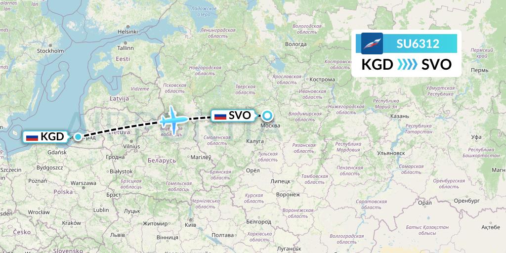 SU6312 Aeroflot Flight Map: Kaliningrad to Moscow