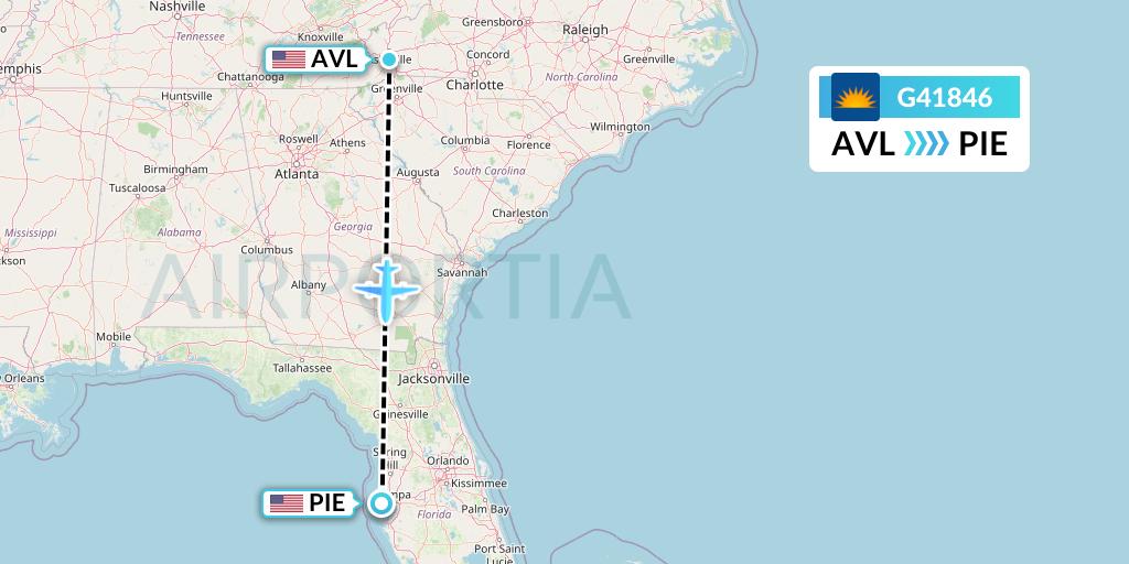 G41846 Allegiant Air Flight Map: Asheville to St. Petersburg