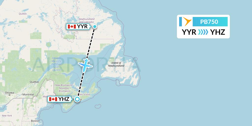 PB750 PAL Airlines Flight Map: Goose Bay to Halifax