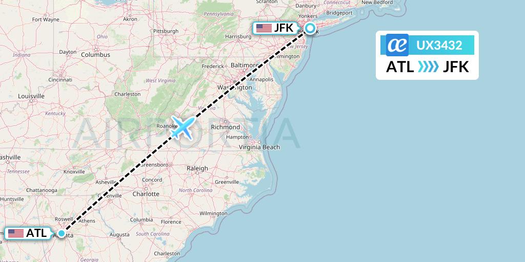 UX3432 Air Europa Flight Map: Atlanta to New York