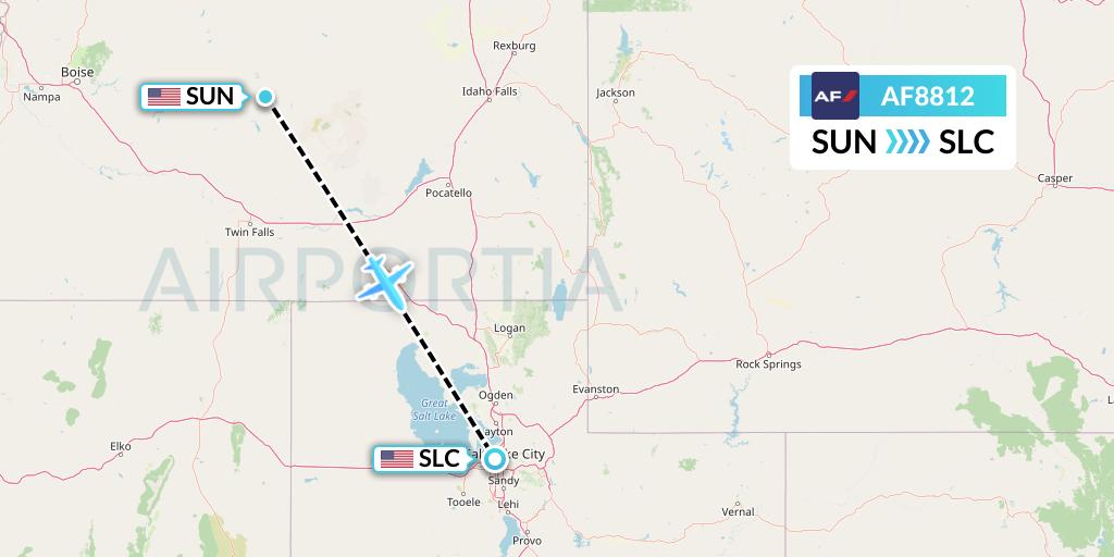 AF8812 Air France Flight Map: Hailey to Salt Lake City