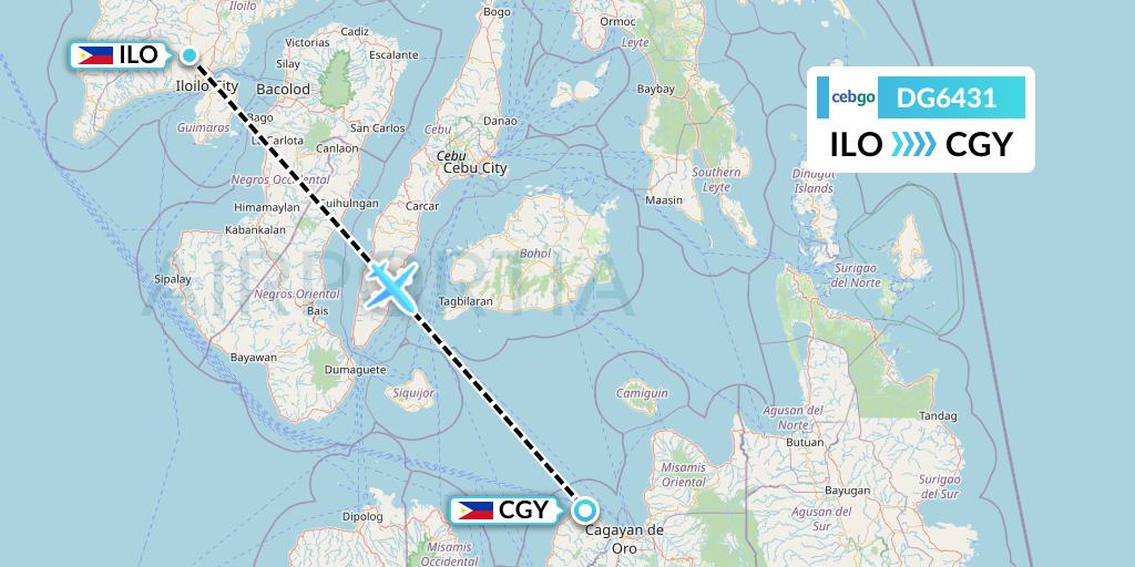 DG6431 Cebgo Flight Map: Iloilo to Cagayan de Oro