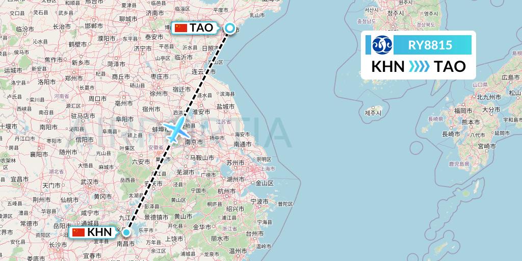 RY8815 Jiangxi Air Flight Map: Nanchang to Qingdao