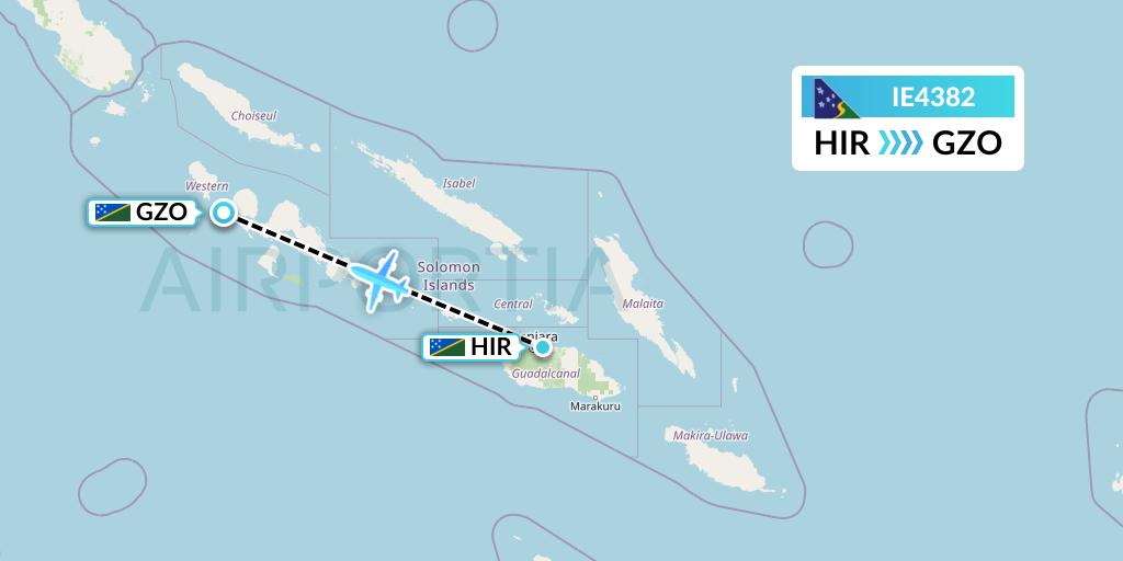 IE4382 Solomon Airlines Flight Map: Honiara to Gizo
