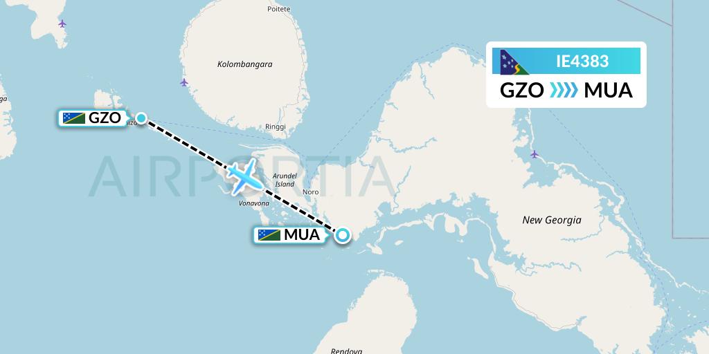 IE4383 Solomon Airlines Flight Map: Gizo to Solomon Islands