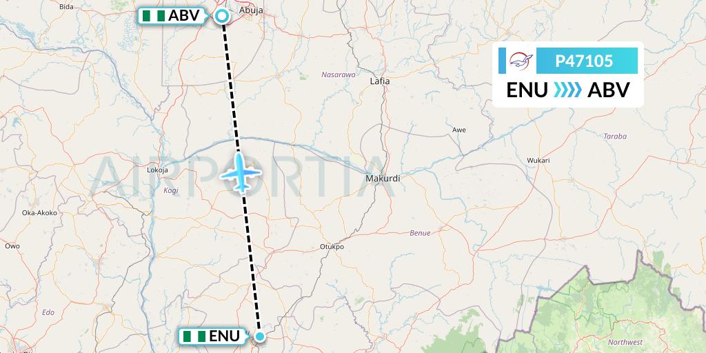 P47105 Air Peace Flight Map: Enugu to Abuja