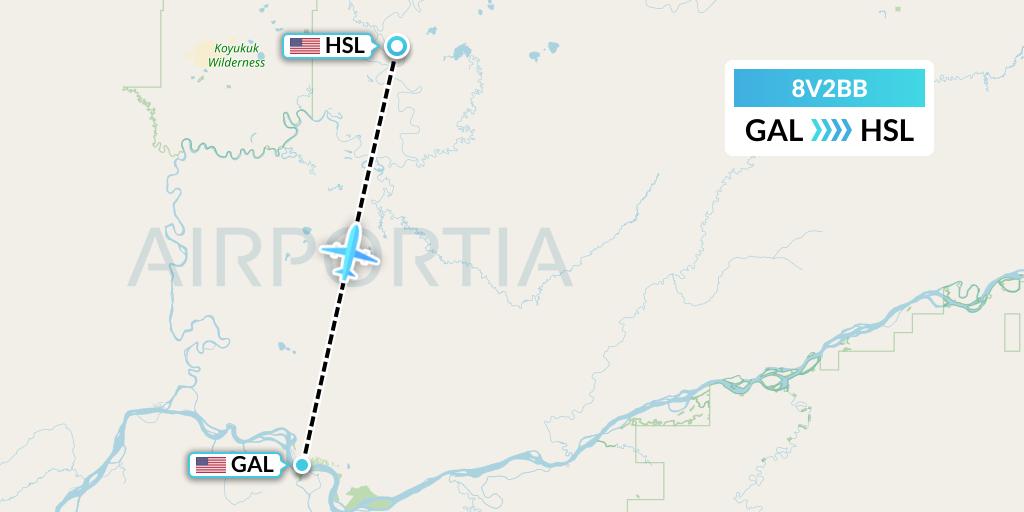 8V2BB Wright Air Service Flight Map: Galena to Huslia