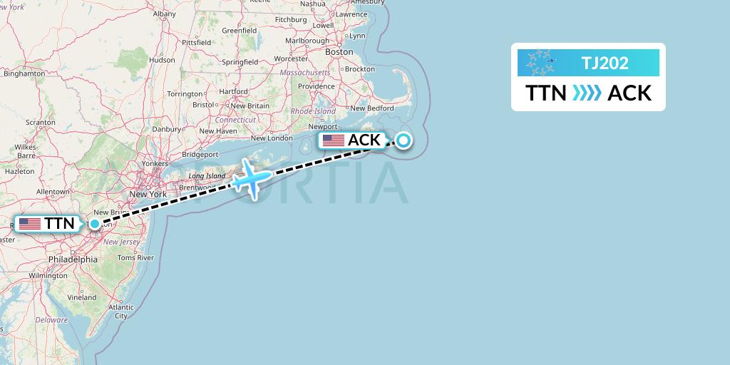 TJ202 Tradewind Aviation Flight Map: Trenton to Nantucket