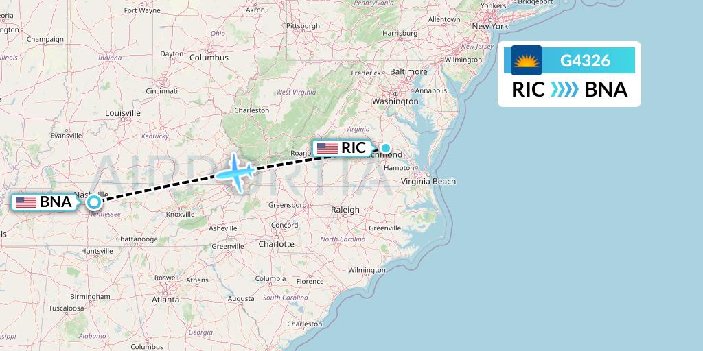 G4326 Allegiant Air Flight Map: Richmond to Nashville