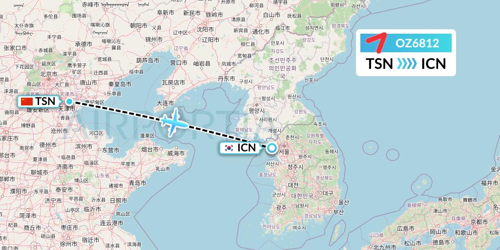 OZ6812 Asiana Airlines Flight Map: Tianjin to Seoul