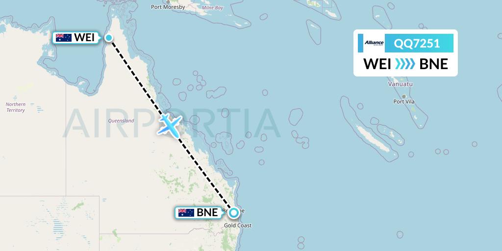 QQ7251 Alliance Airlines Flight Map: Weipa to Brisbane
