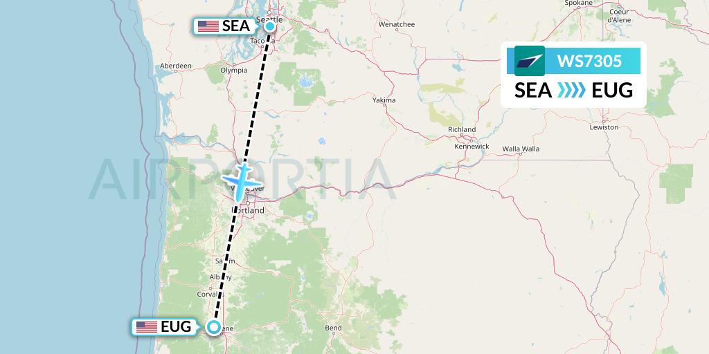 WS7305 WestJet Flight Map: Seattle to Eugene