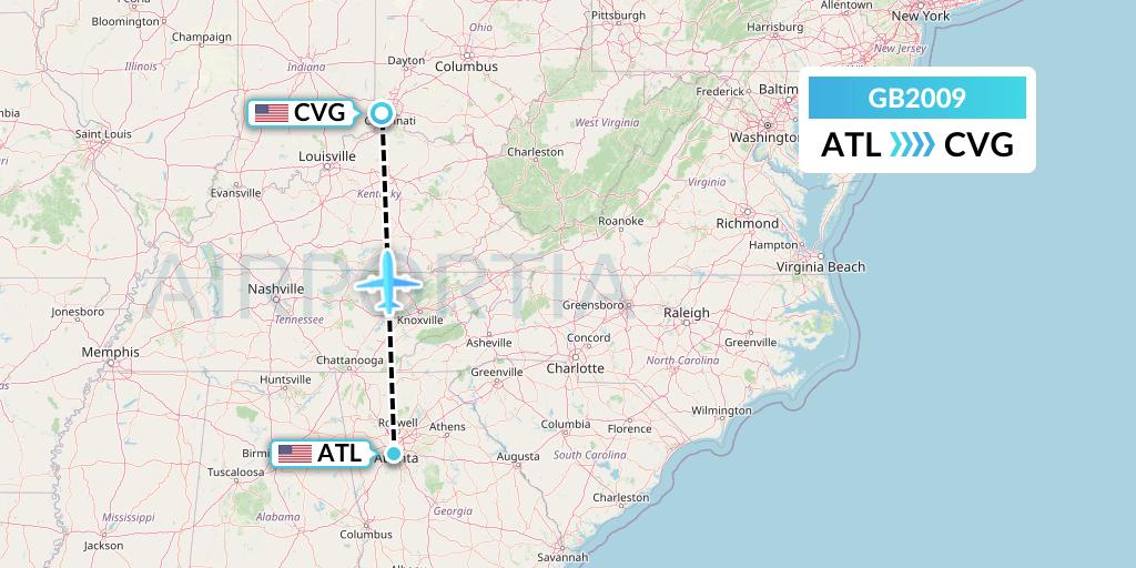 GB2009 ABX Air Flight Map: Atlanta to Cincinnati
