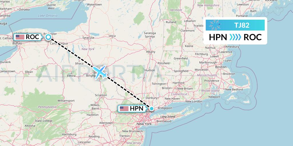 TJ82 Tradewind Aviation Flight Map: White Plains to Rochester