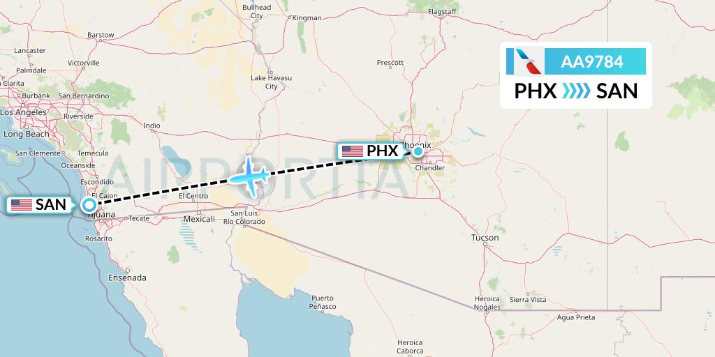AA9784 American Airlines Flight Map: Phoenix to San Diego
