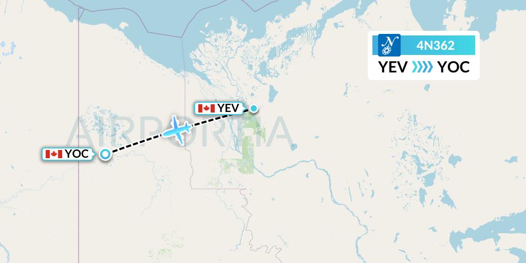 4N362 Air North Flight Map: Inuvik to Old Crow