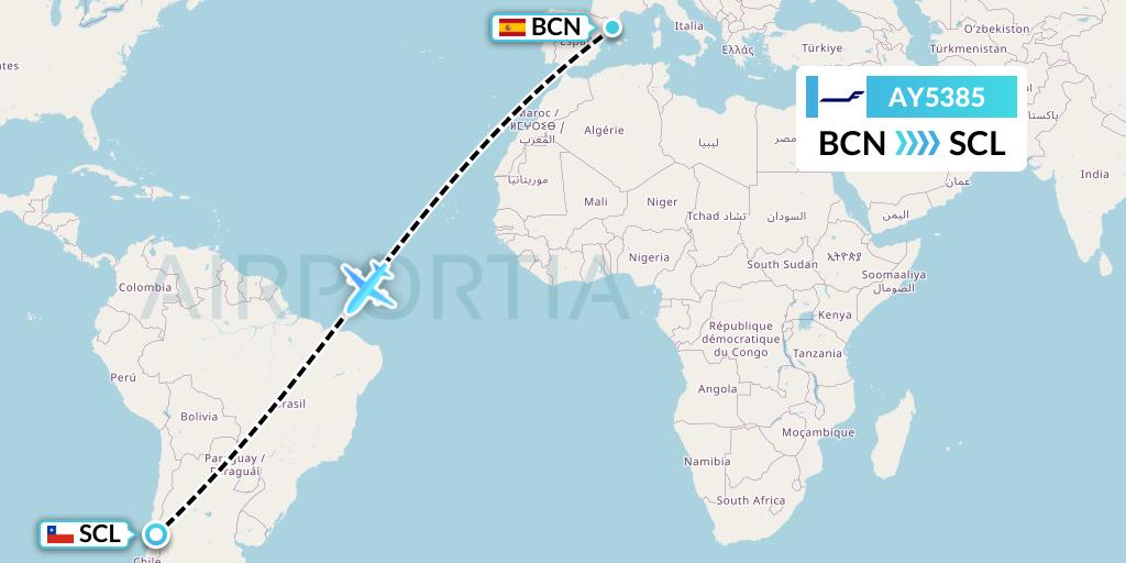 AY5385 Finnair Flight Map: Barcelona to Santiago