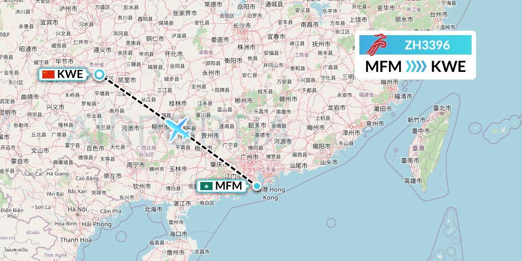 ZH3396 Shenzhen Airlines Flight Map: Macau to Guiyang