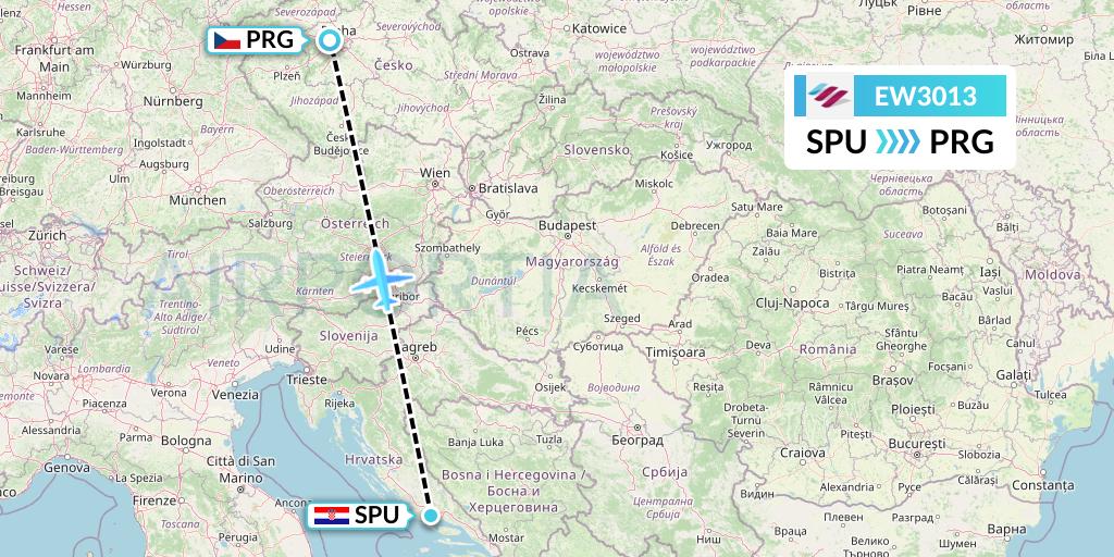 EW3013 Eurowings Flight Map: Split to Prague