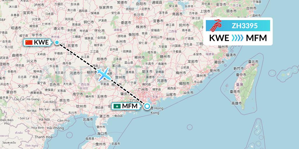 ZH3395 Shenzhen Airlines Flight Map: Guiyang to Macau