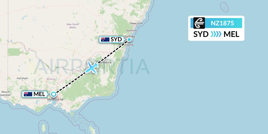 NZ1875 Air New Zealand Flight Map: Sydney to Melbourne