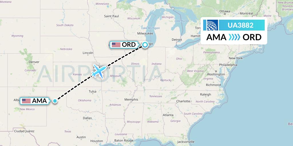 UA3882 United Airlines Flight Map: Amarillo to Chicago