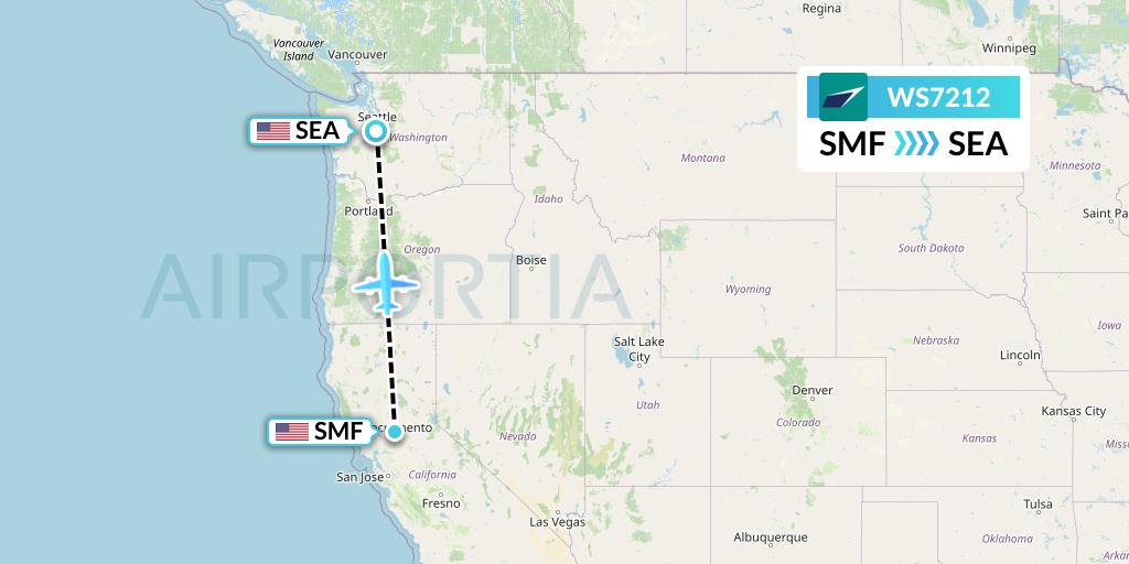 WS7212 WestJet Flight Map: Sacramento to Seattle