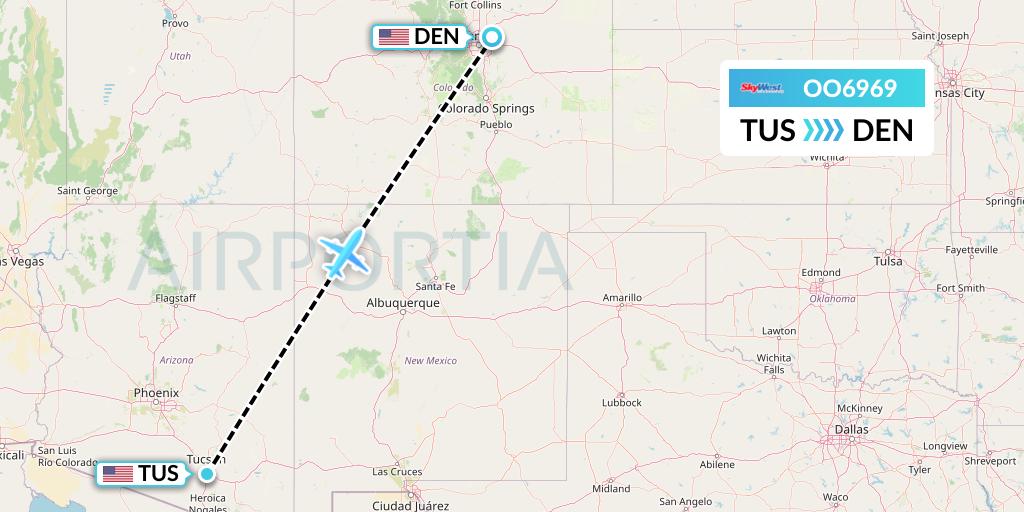 OO6969 SkyWest Airlines Flight Map: Tucson to Denver