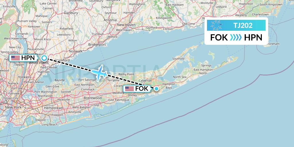 TJ202 Tradewind Aviation Flight Map: Westhampton Beach to White Plains