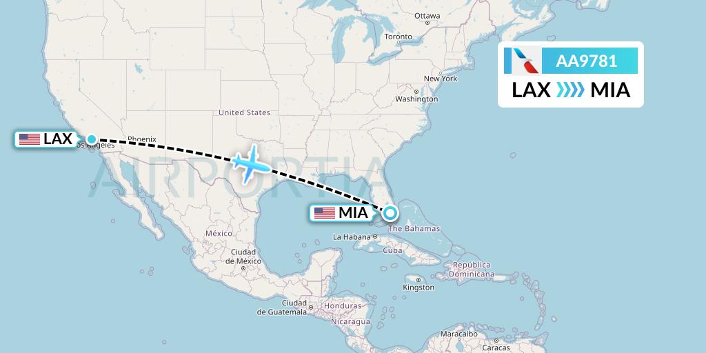 AA9781 American Airlines Flight Map: Los Angeles to Miami