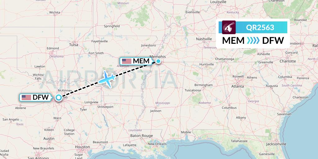 QR2563 Qatar Airways Flight Map: Memphis to Dallas