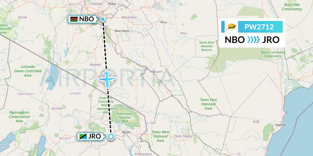 PW2712 Precision Air Flight Map: Nairobi to Kilimanjaro