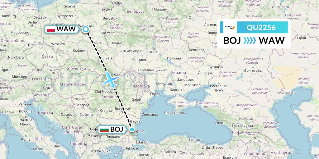 QU2256 Azur Air Ukraine Flight Map: Burgas to Warsaw